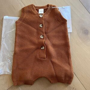 NWT Goumi Kids Sienna Knit Baby Romper SZ 3-6mo Orange Organic Cotton Shortie
